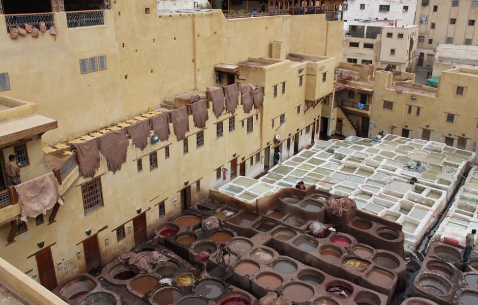 Babouche : tannage du cuir à Fès, Maroc